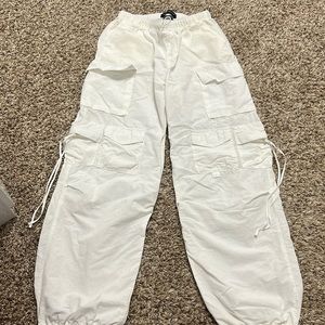 White parachute cargo pants